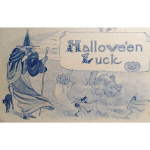 Halloween Luck Postcard Fantasy Running Fairies Goblins Witch Barton & Spooner
